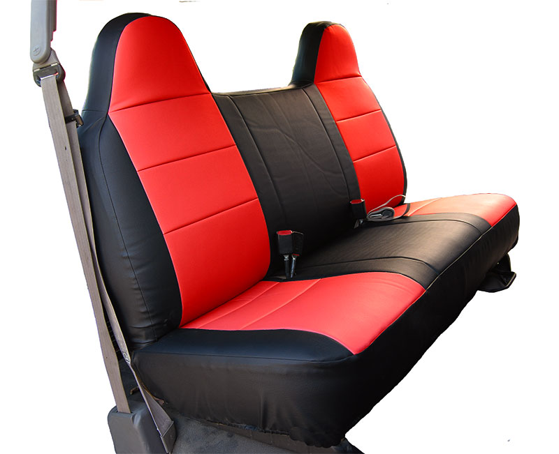 FORD F-250 350 BLACK/RED LEATHER-LIKE CUSTOM MADE FIT FRONT BENCH SEAT ...